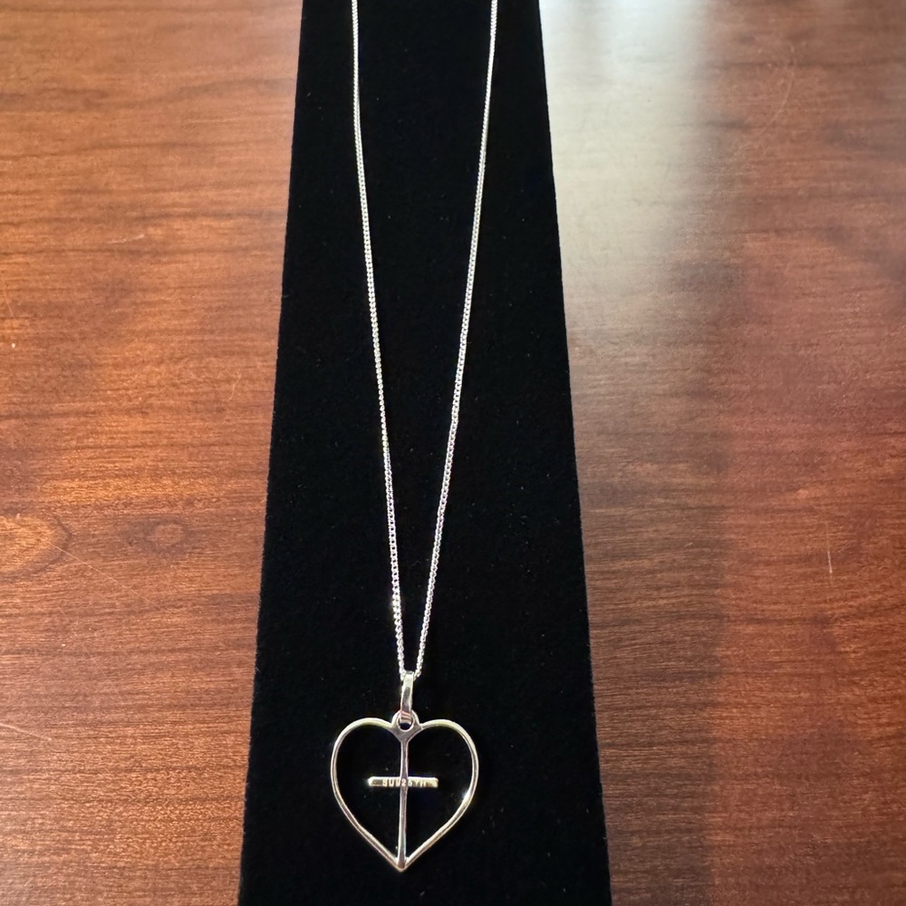 Elegant Sterling Silver Heart Necklace with Cross